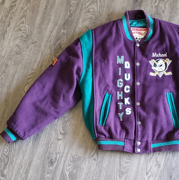 Vintage Jacket Mighty Ducks Letterman Jacket by Nutmeg 1990s sz Large fitted - Picture 4 of 8